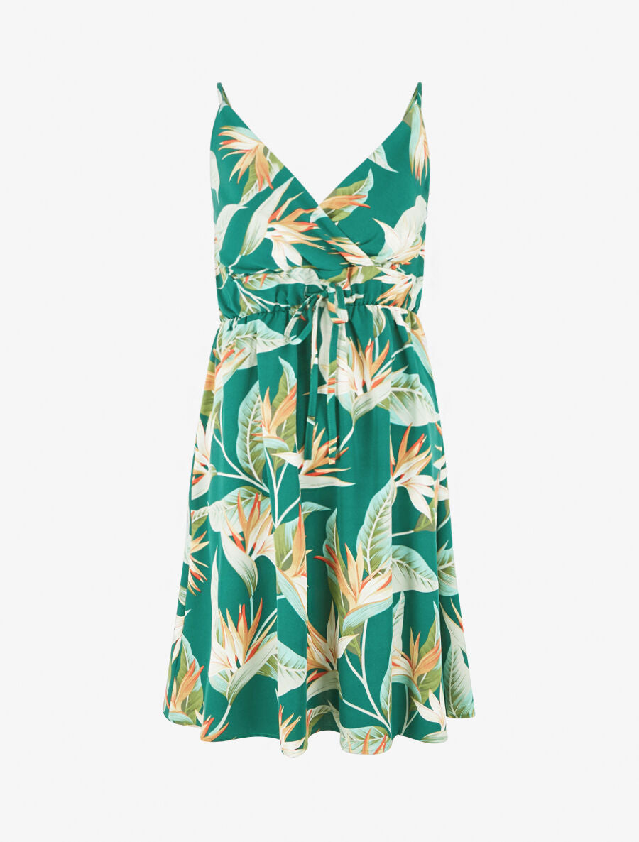 Robe mi-longue imprimé feuilles - Vert - 1