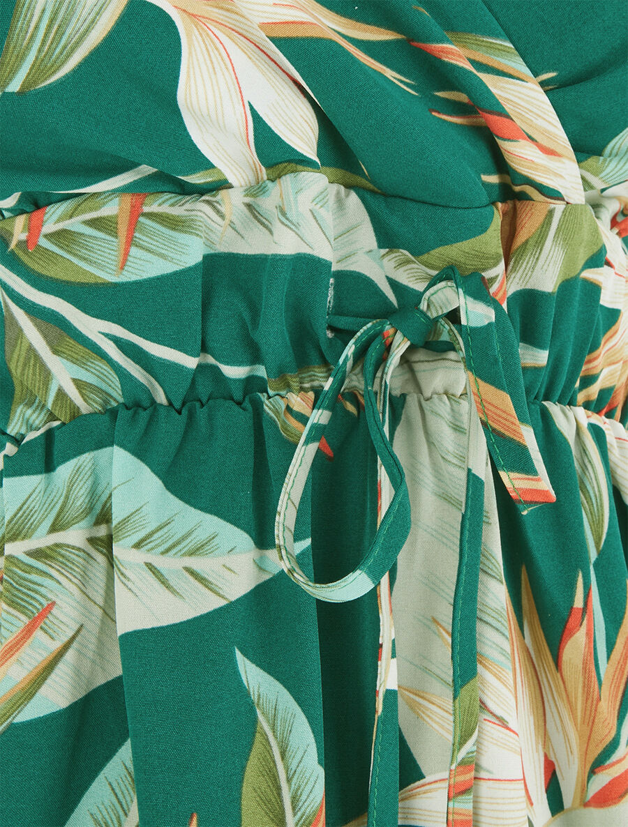 Robe mi-longue imprimé feuilles - Vert - 3