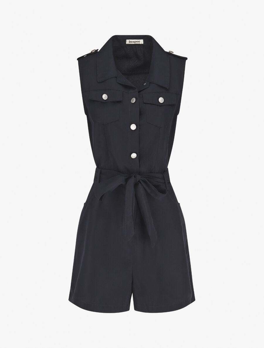 Combishort droite uni sans manches - Marine - 4