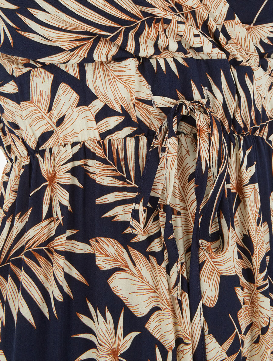 Robe longue imprimé feuillage - Marine - 3