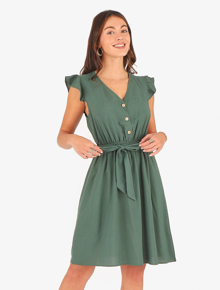 Robe mi-longue unie - Vert sapin - 4
