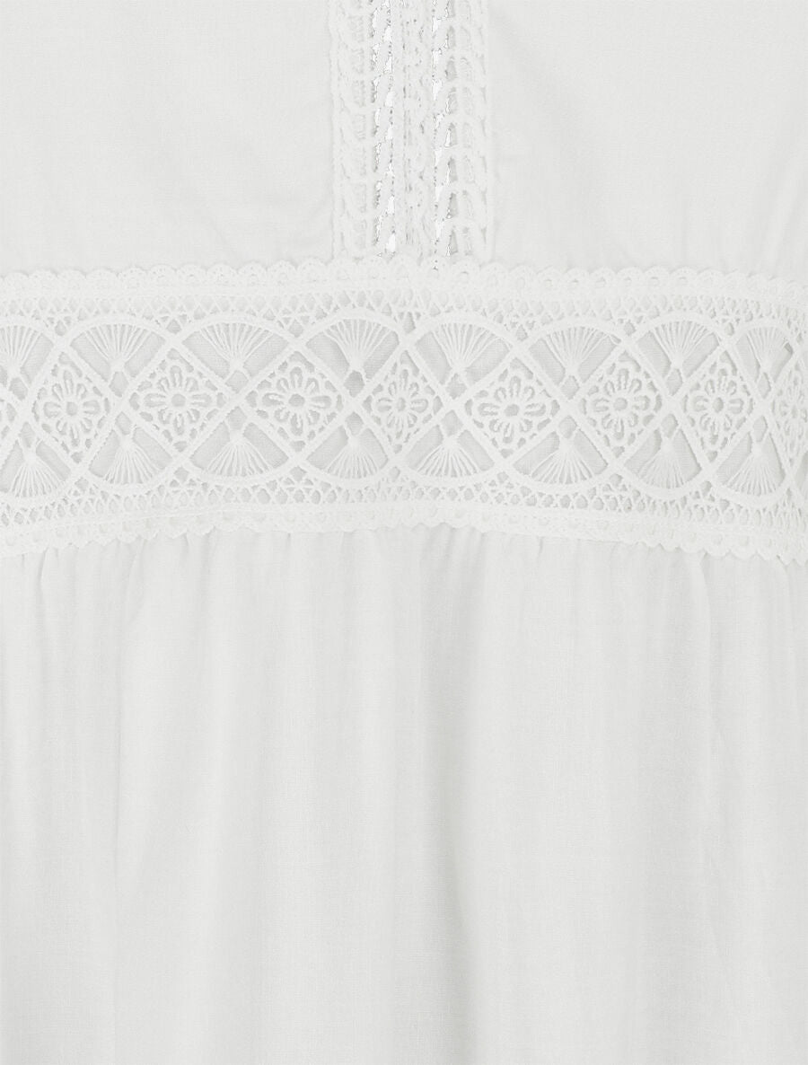 Robe longue unie à fines bretelles - Blanc - 3