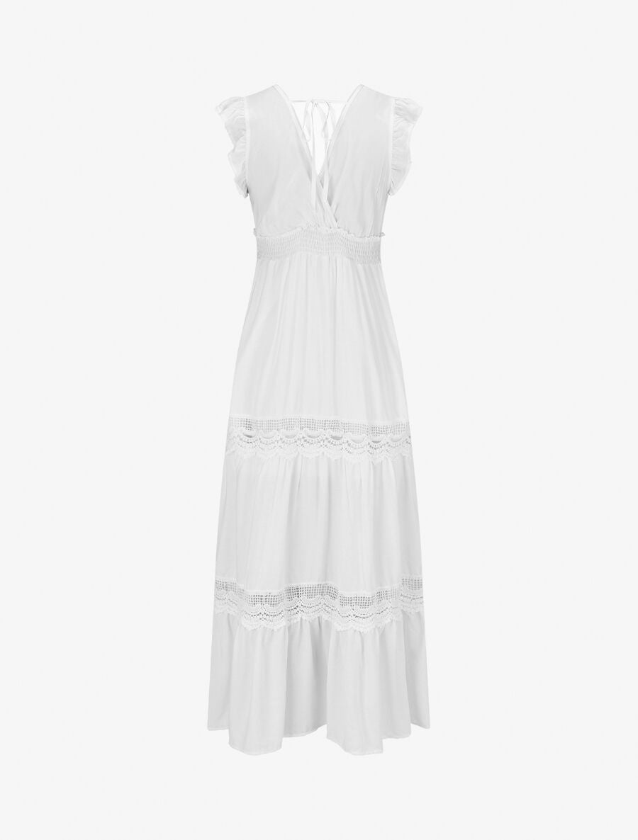 Robe longue unie ajourée - Blanc - 2