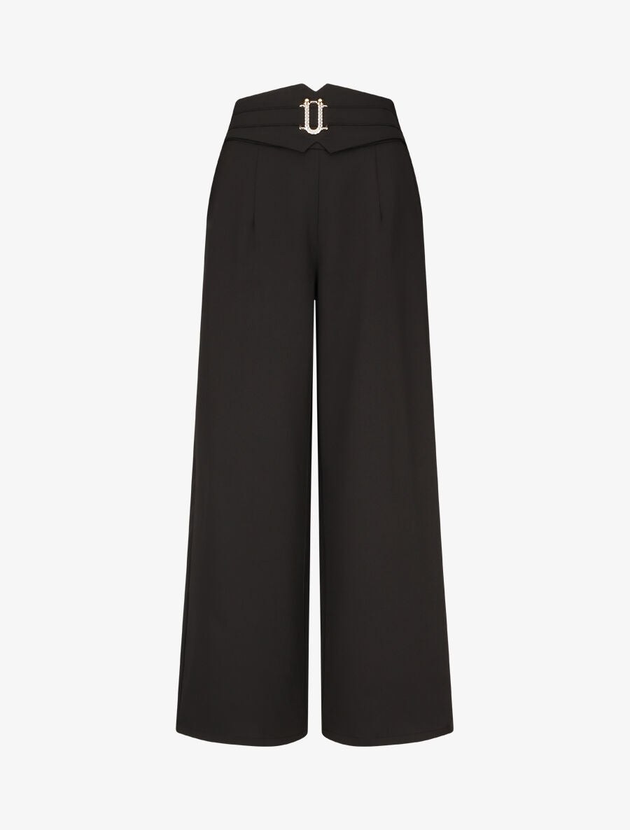 Pantalon ample taille haute à boucle fantaisie - Noir - 1