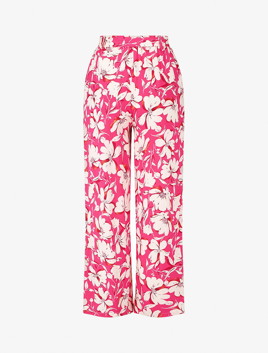Pantalon fluide à imprimé fleuri - Fushia - 2