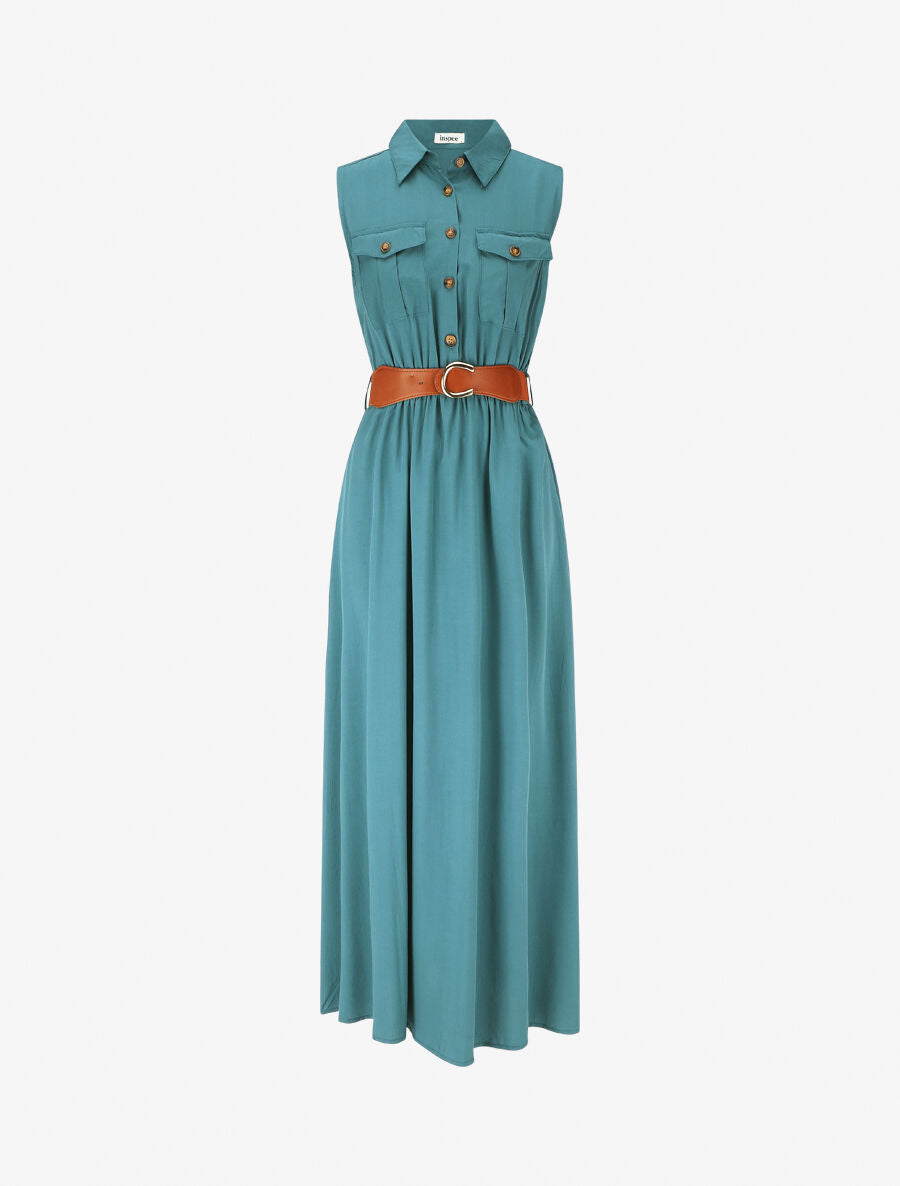 Robe longue unie sans manches - Bleu canard - 1