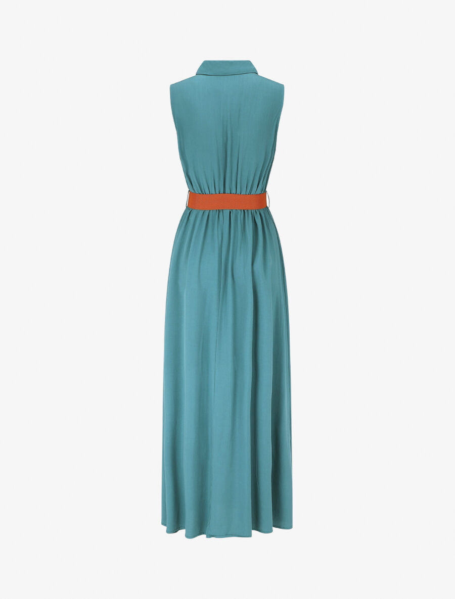 Robe longue unie sans manches - Bleu canard - 2
