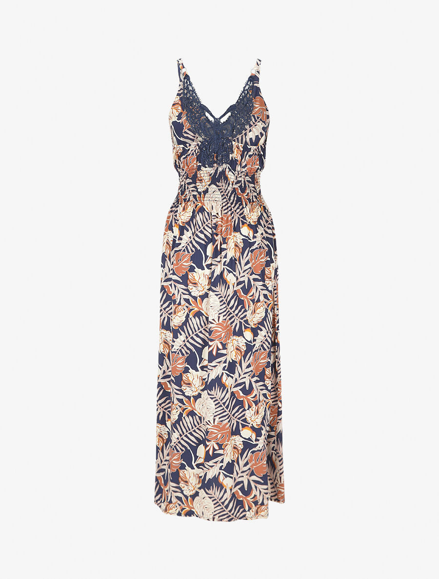 Robe longue fendue à dos ajouré - Marine - 2