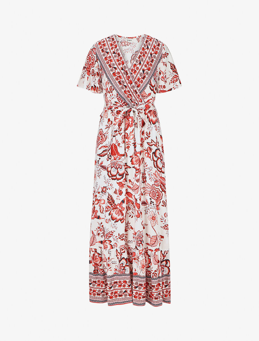 Robe imprimé fleuri à taille élastiquée - Rouge - 1