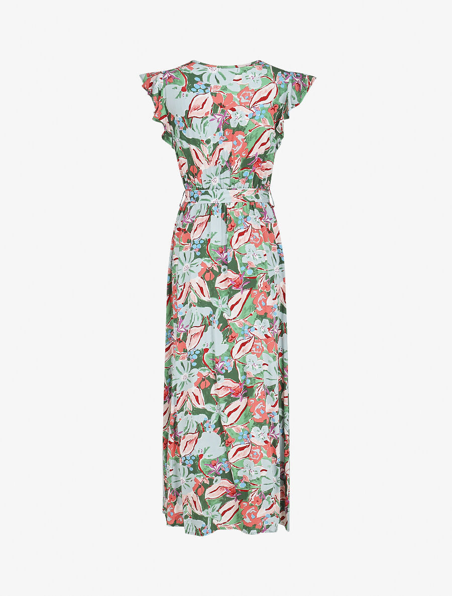Robe longue à mancherons imprimé fleuri - Vert - 2
