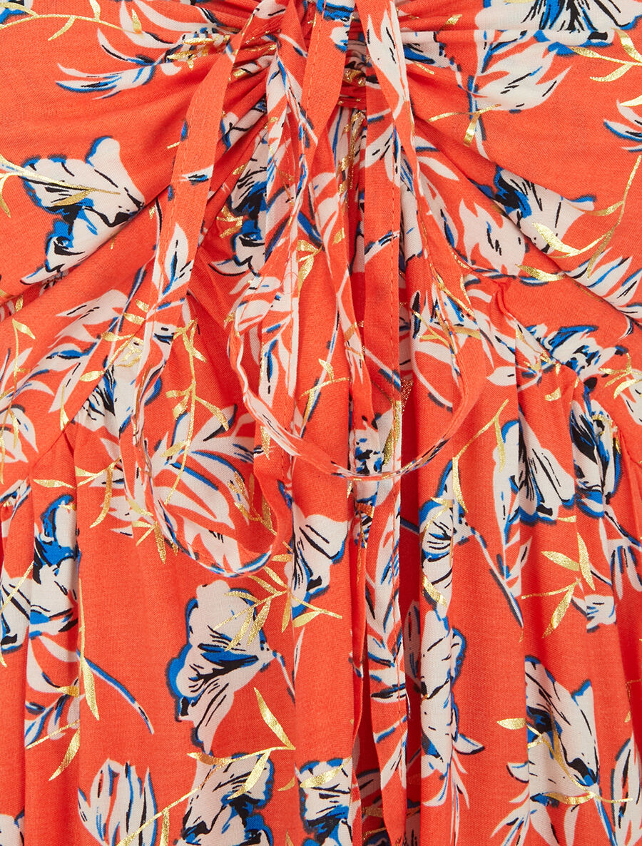Robe longue évasée imprimé fleur irisé à bretelles - Orange - 3