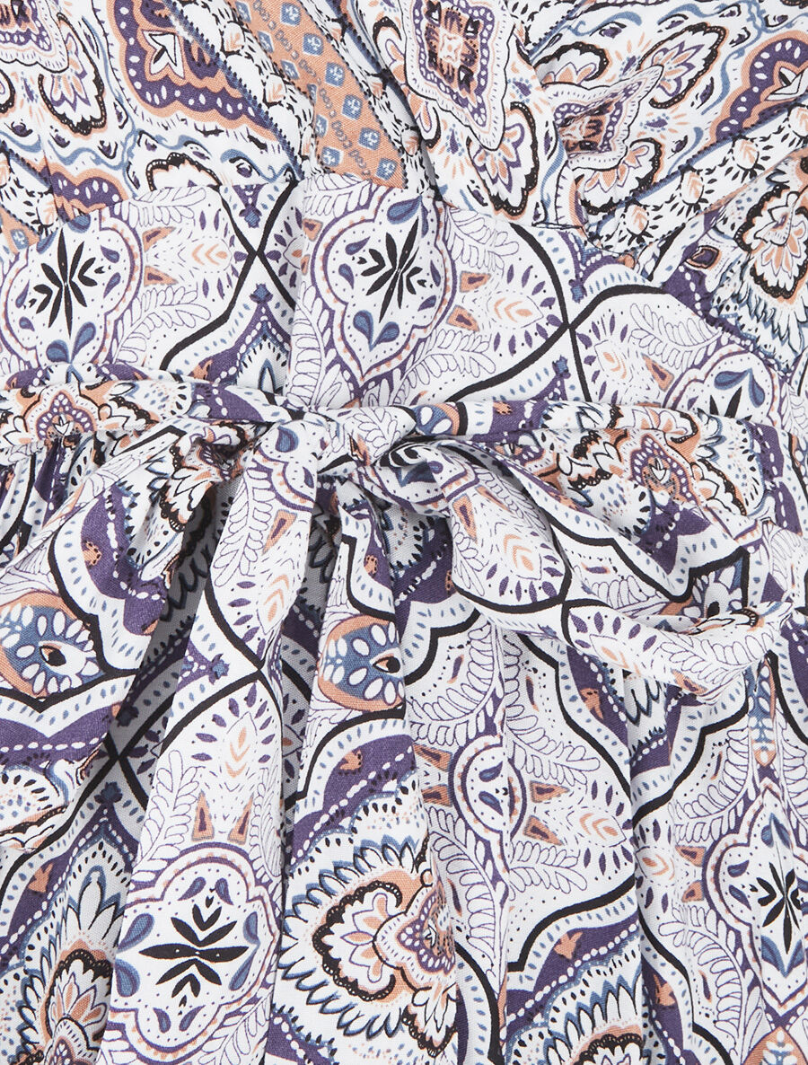 Robe longue évasée imprimé arabesque fleuri à bretelles - Violet - 3