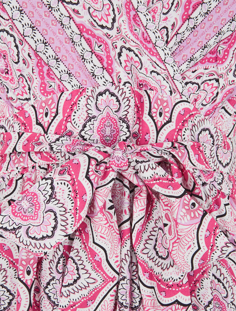 Robe longue évasée imprimé arabesque fleuri à bretelles - Rose - 3