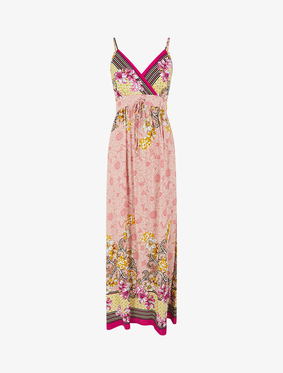 Robe longue empire à bretelles imprimé floral - Rose - 1