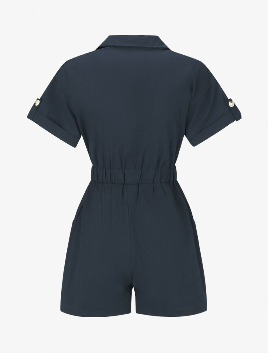 Combishort uni à taille élastiquée - Marine - 2