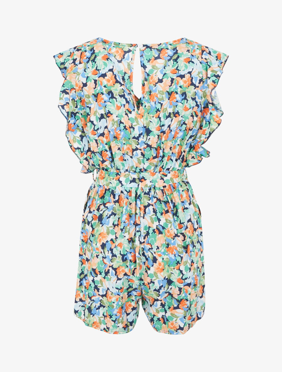 Combishort fleuri à manches volantées - Marine - 2