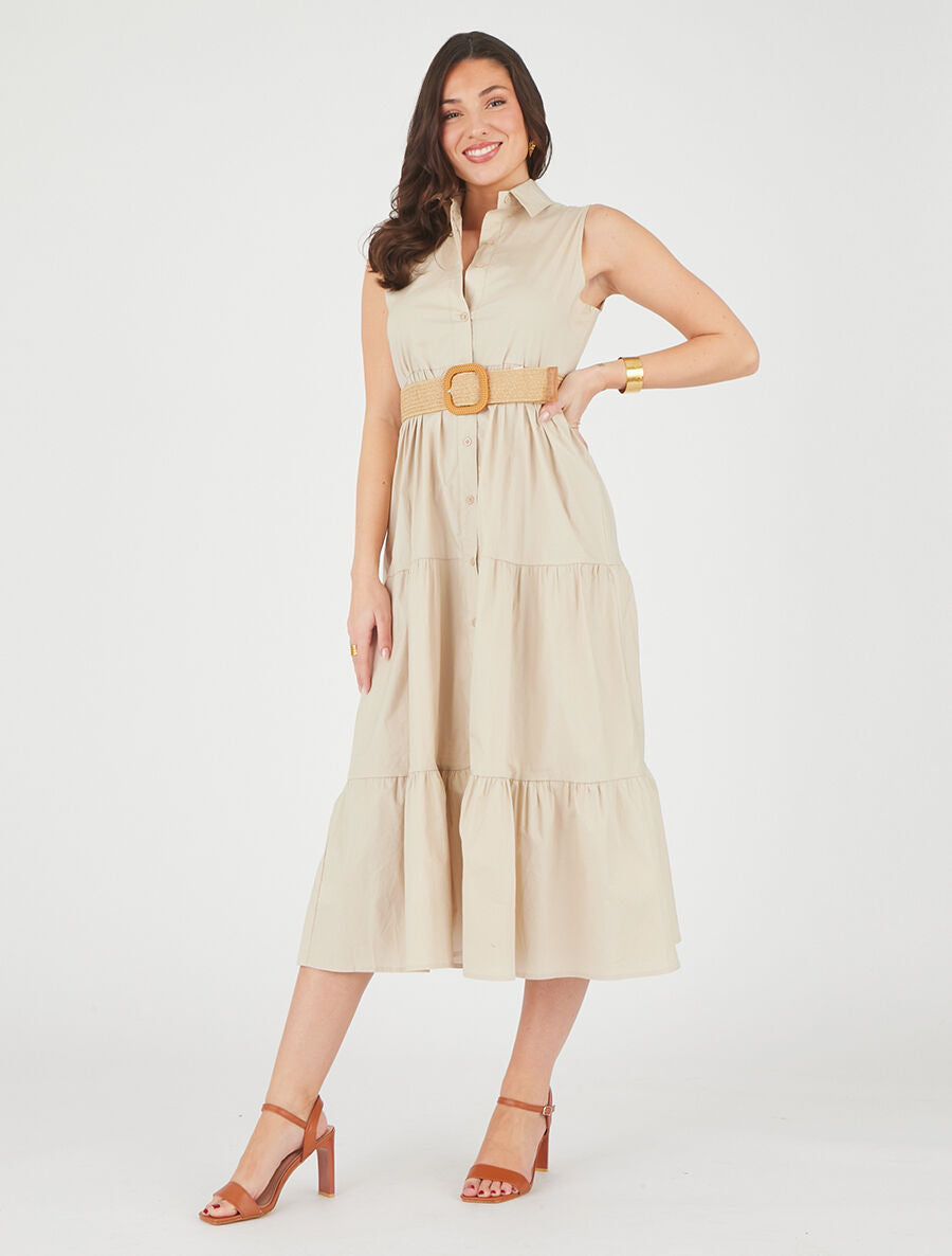 Robe longue unie sans manches - Beige - 4