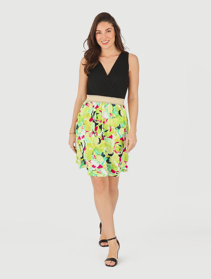 Robe élastiquée à jupe imprimé abstrait - Vert - 4