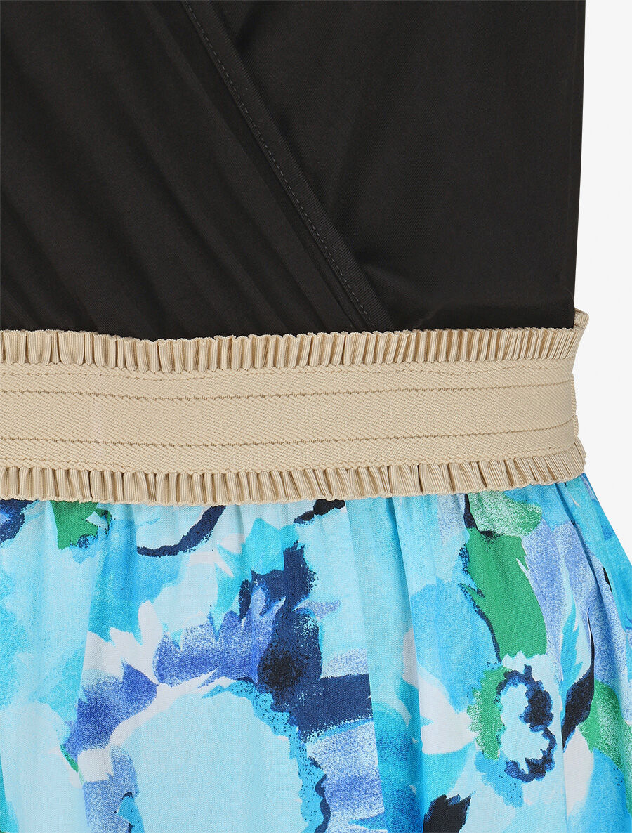 Robe élastiquée à jupe imprimé abstrait - Bleu - 3