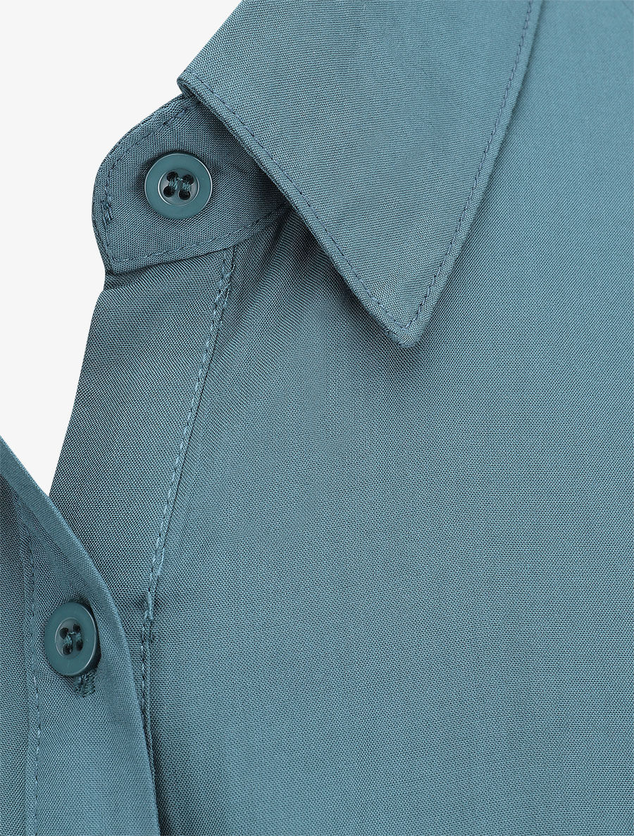 Chemise unie boutonnée à nouer - Bleu canard - 3