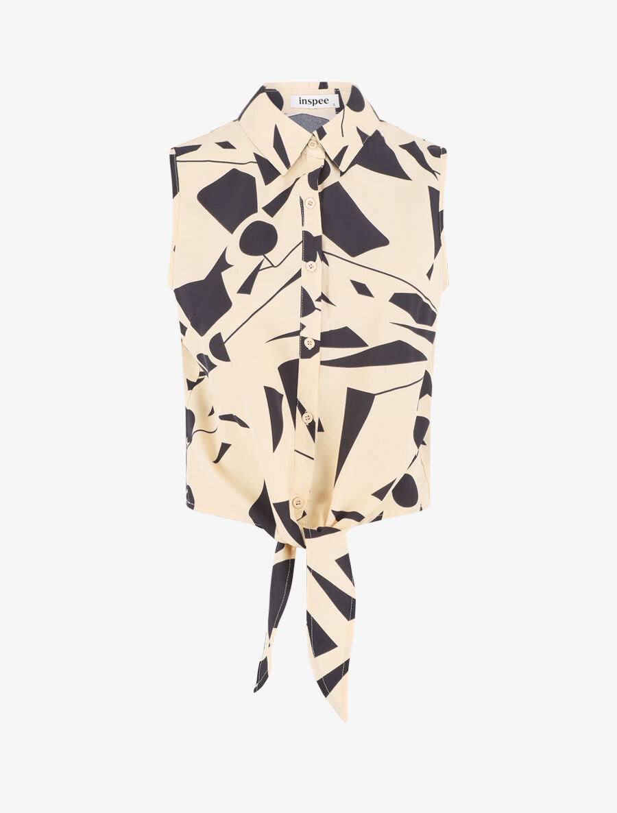 Chemise courte sans manches imprimé abstrait - Beige - 1