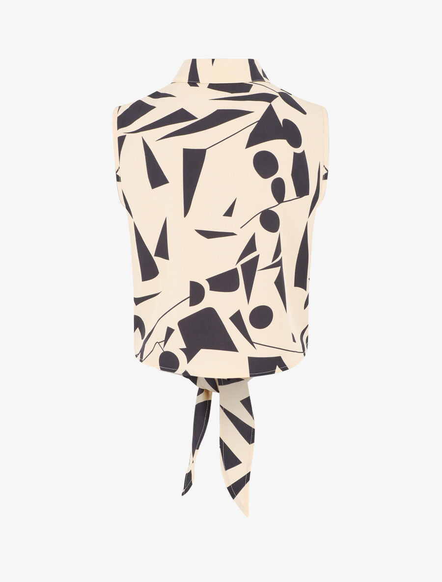 Chemise courte sans manches imprimé abstrait - Beige - 2