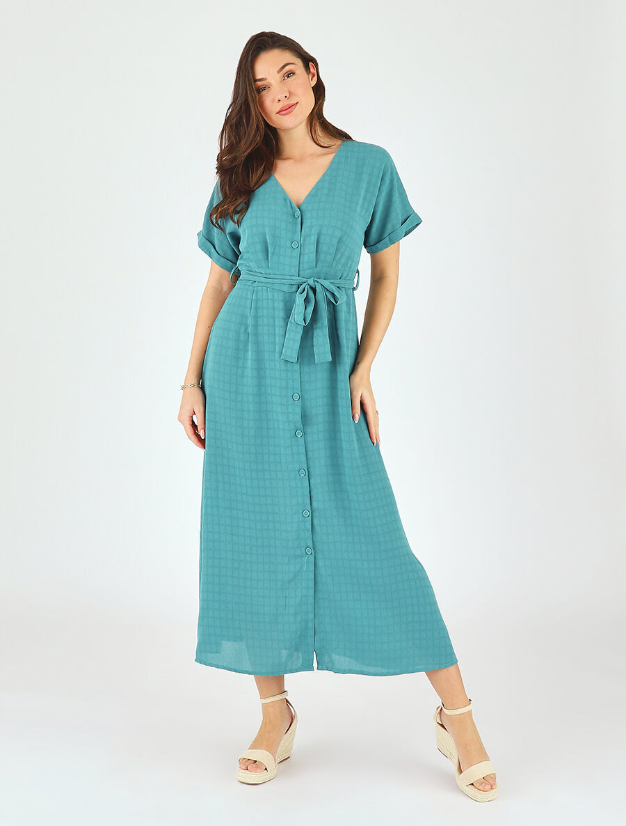Robe longue évasée manches courtes - Turquoise - 4