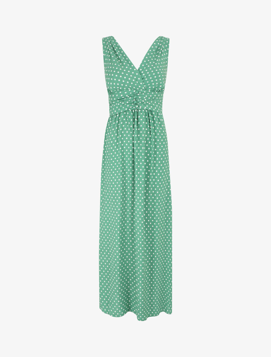 Robe longue empire à pois - Vert - 5