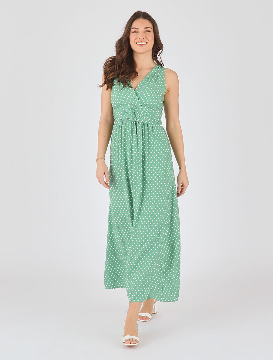 Robe longue empire à pois - Vert - 4