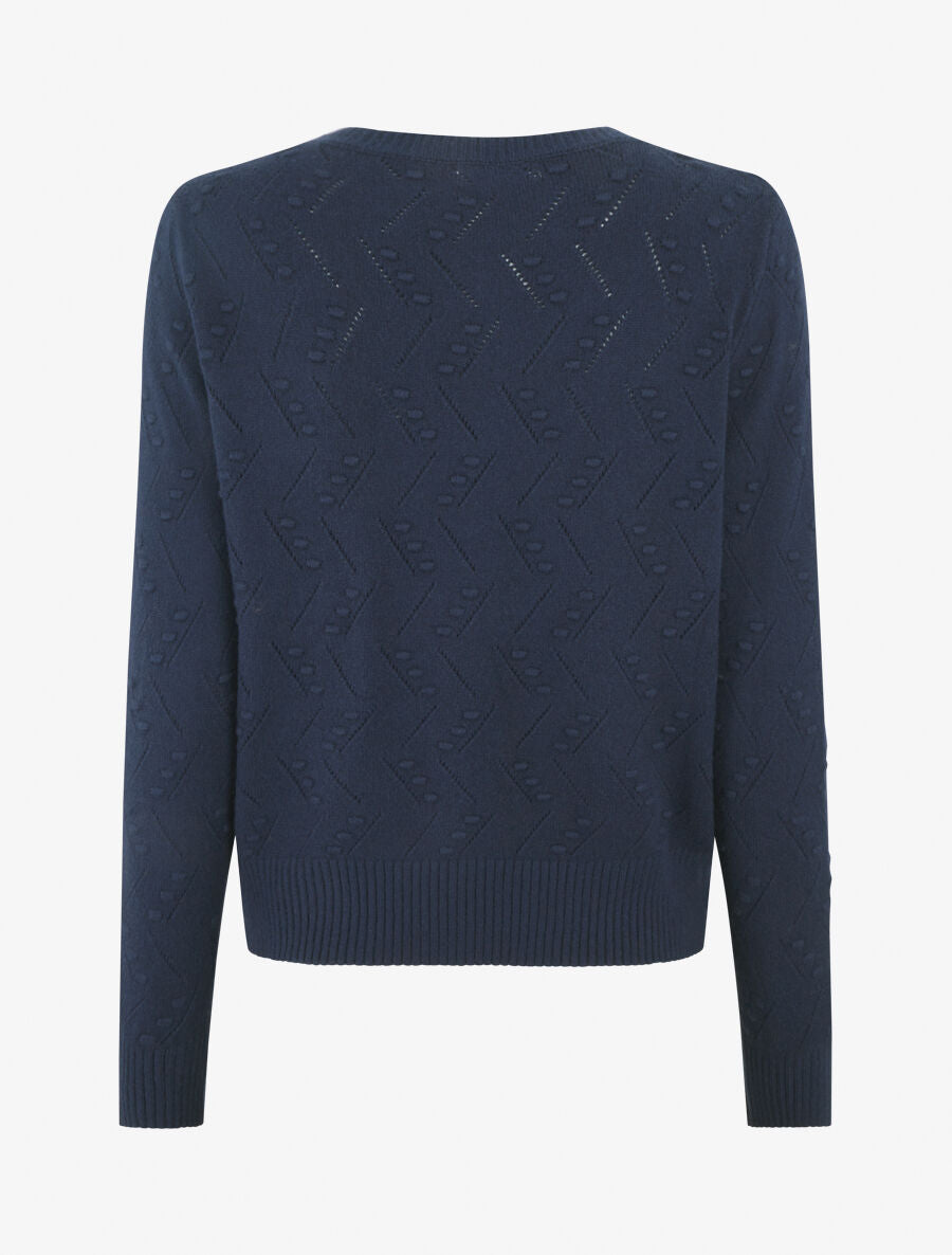 Pull droit col rond en maille fantaisie - Marine - 2