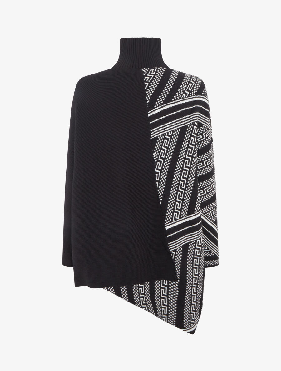 Pull ample col montant et motif graphique - Noir - 2