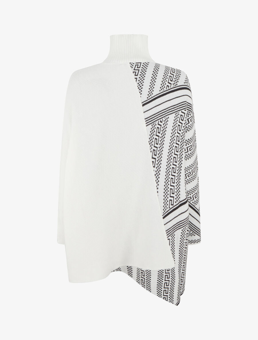 Pull ample col montant et motif graphique - Blanc - 2