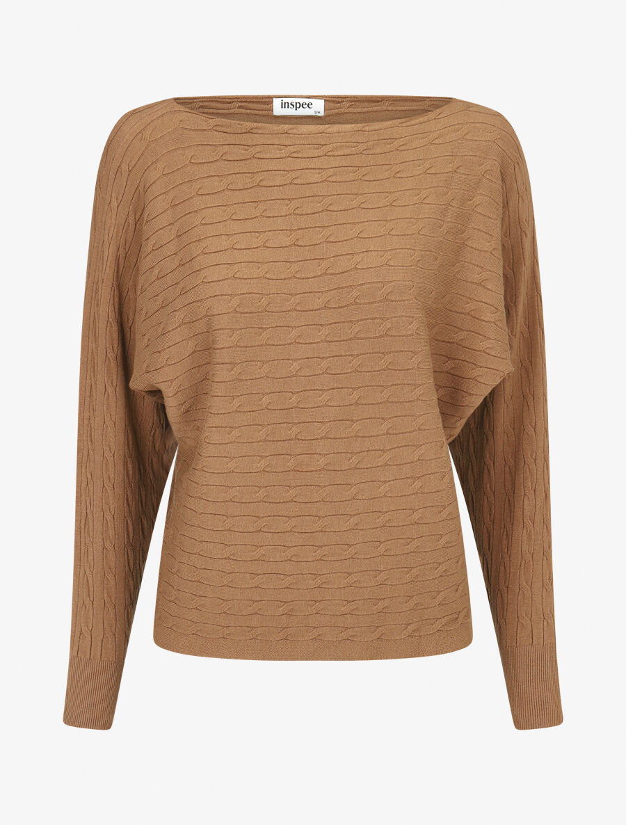 Pull uni à col bateau - Camel - 5