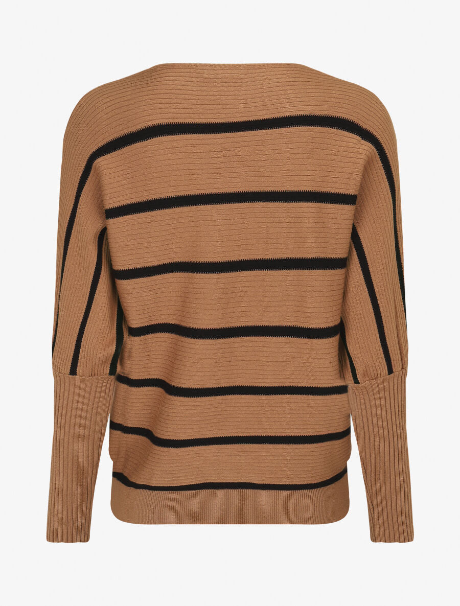 Pull rayé à manches longues - Camel - 2