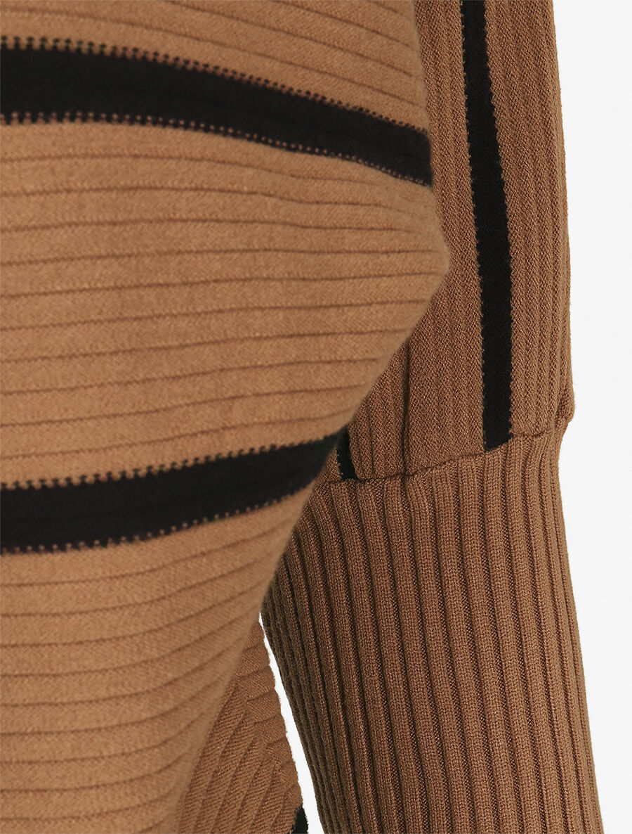 Pull rayé à manches longues - Camel - 3