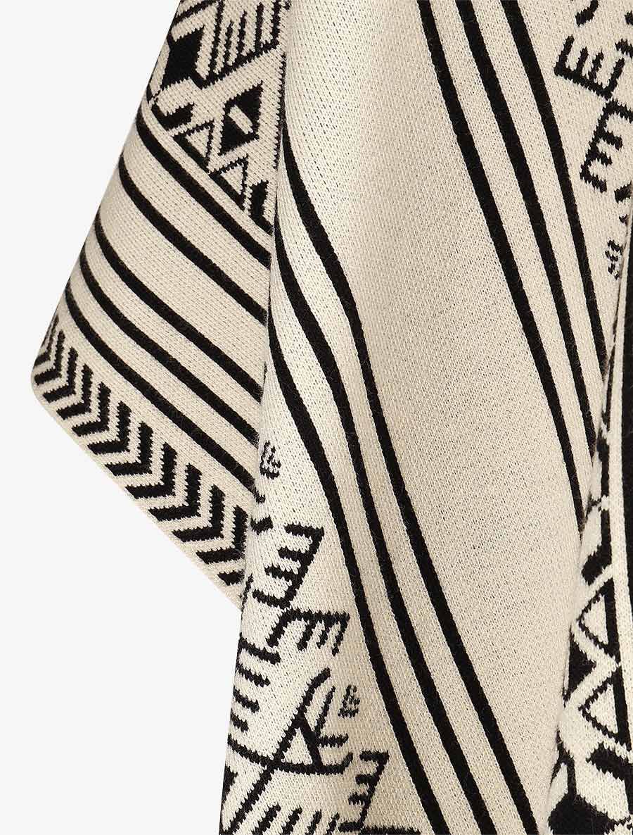 Poncho à imprimé graphique et franges - Blanc - 3