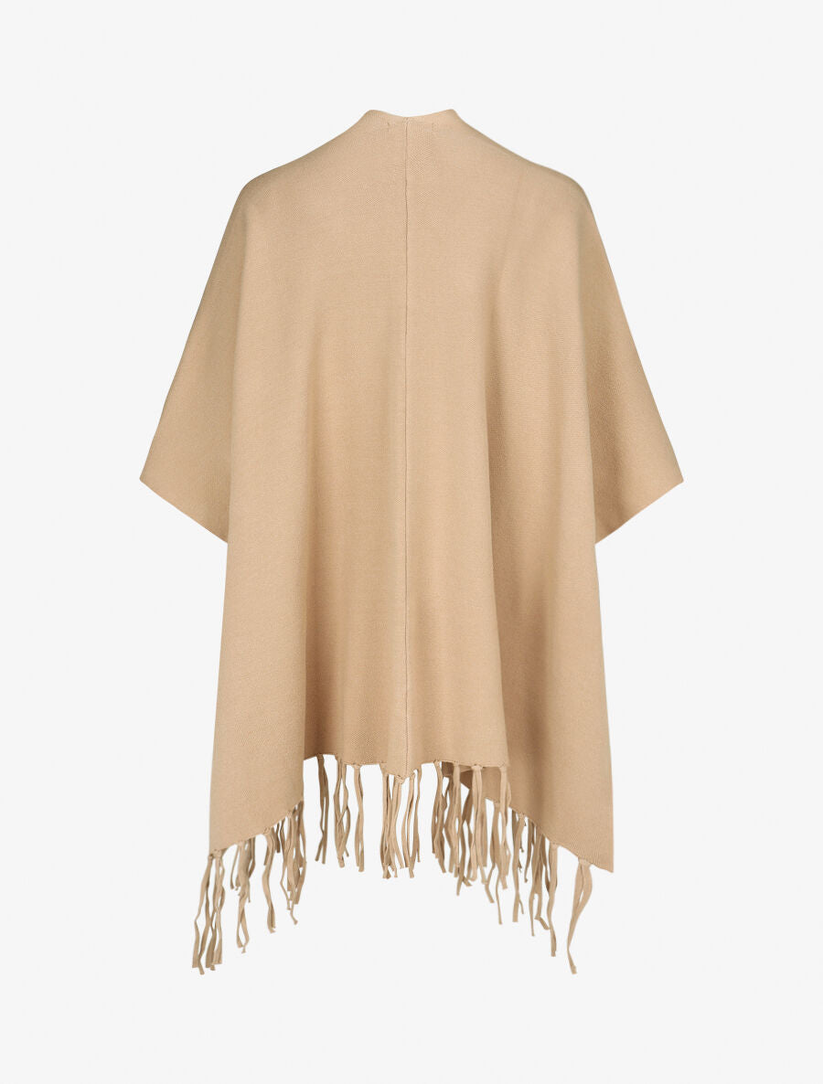 Poncho uni et franges - Camel - 2