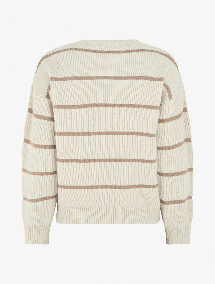 Pull droit col rond à rayures - Beige - 2