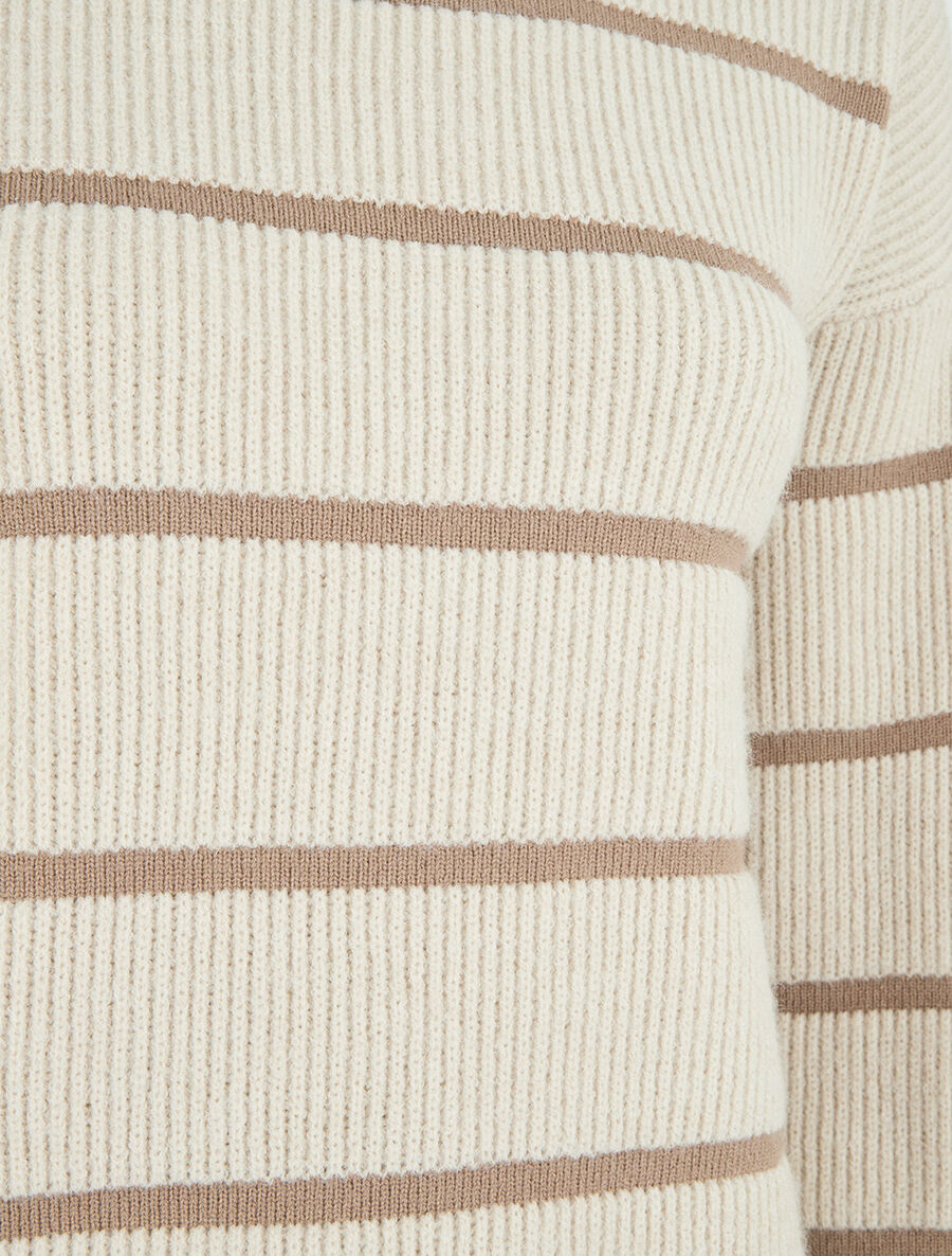Pull droit col rond à rayures - Beige - 3