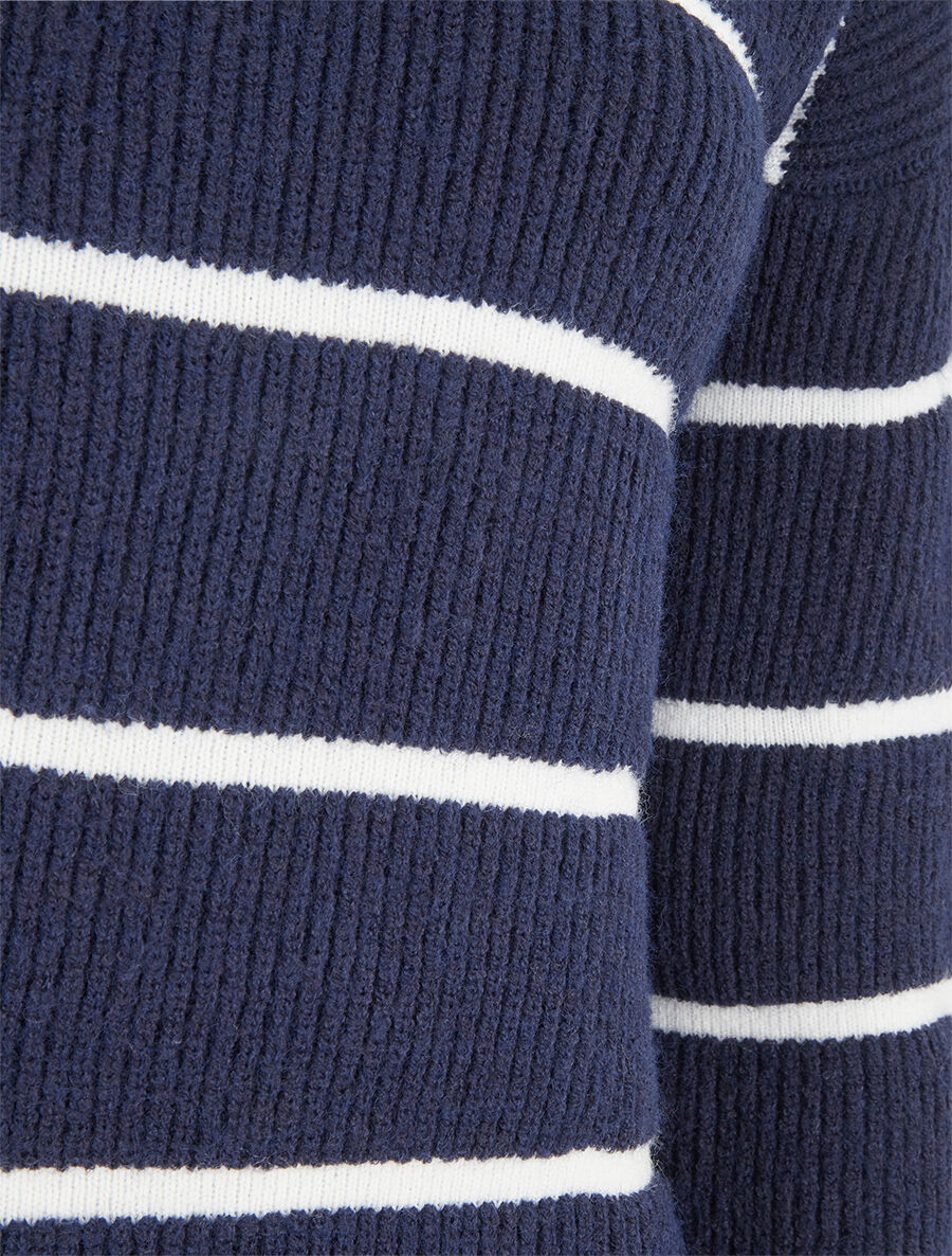Pull droit col rond à rayures - Marine - 3