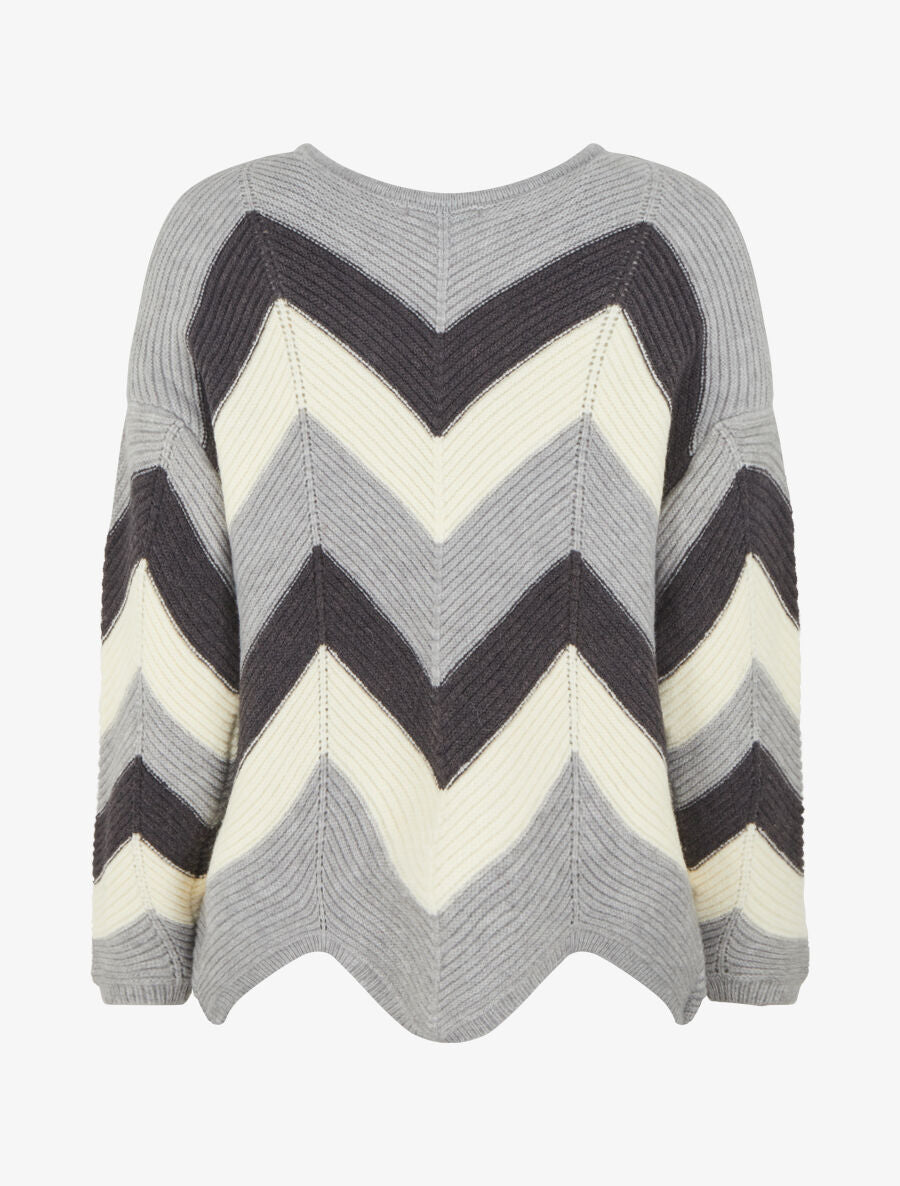 Pull droit bords asymétriques et motif zigzag - Gris - 2