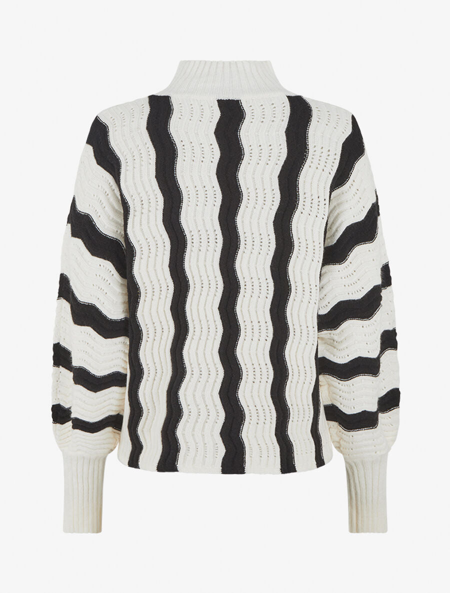 Pull ample à col montant et rayures - Blanc - 2