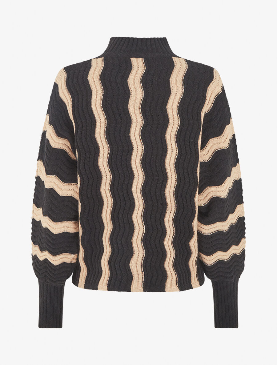 Pull ample à col montant et rayures - Noir - 2