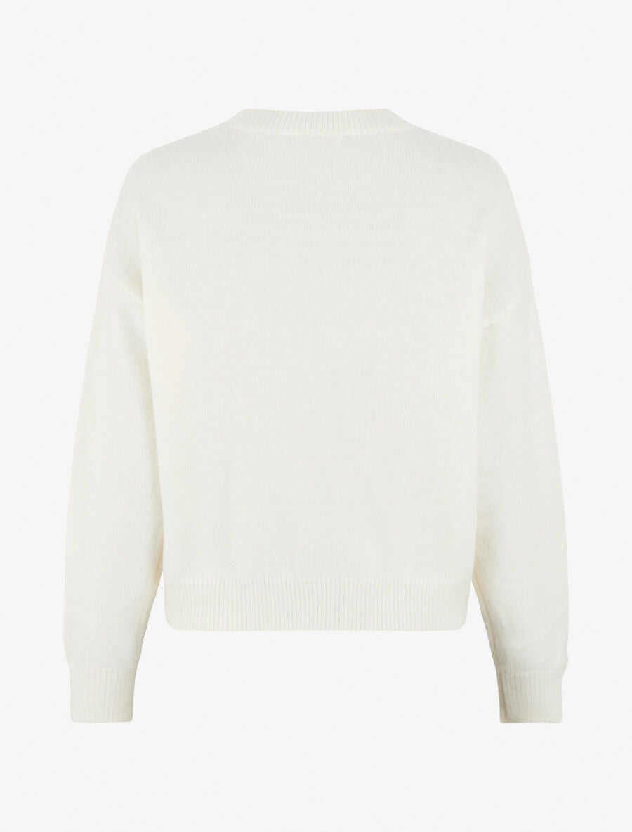 Pull droit à fleurs brodées - Blanc - 2