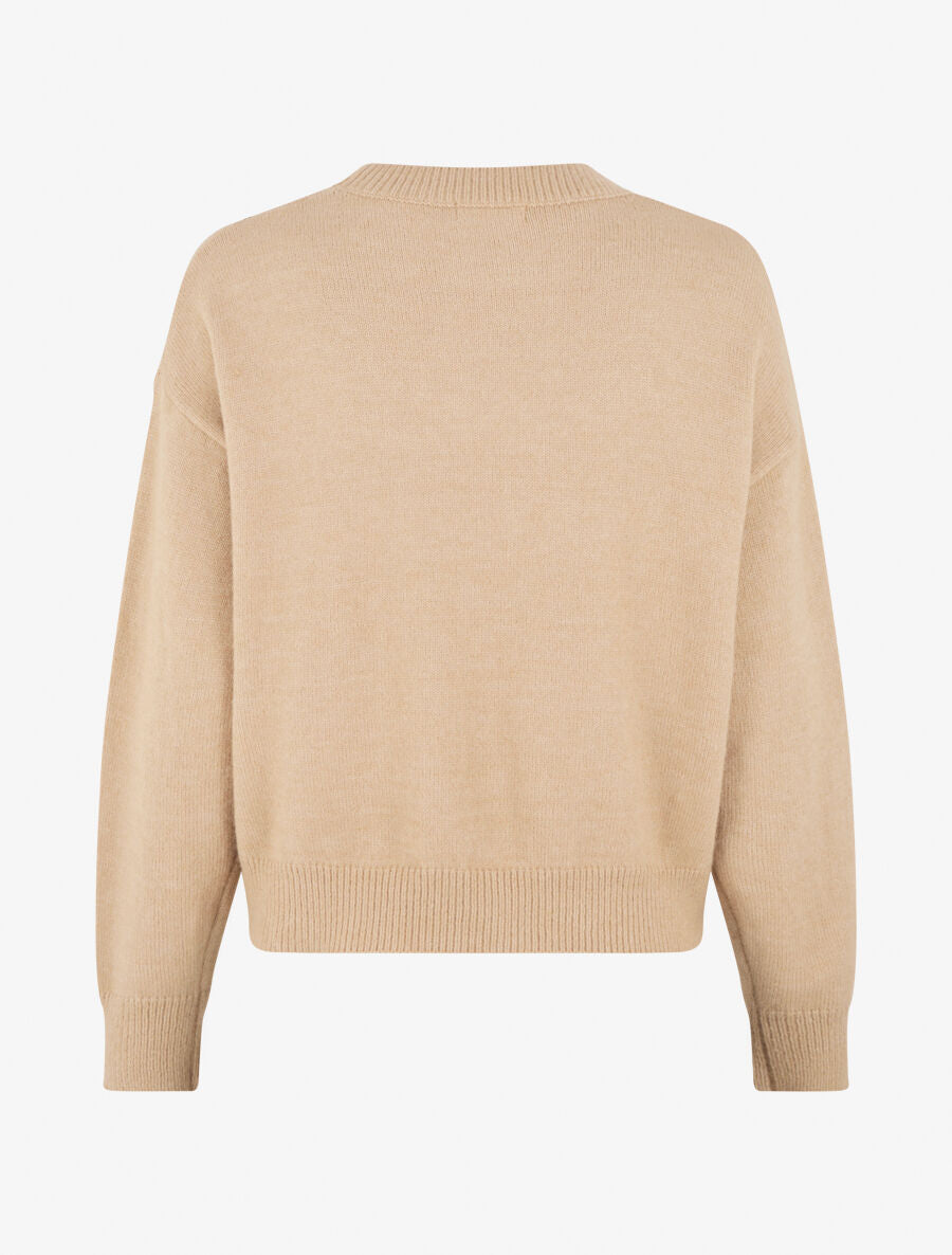 Pull droit à fleurs brodées - Beige - 2