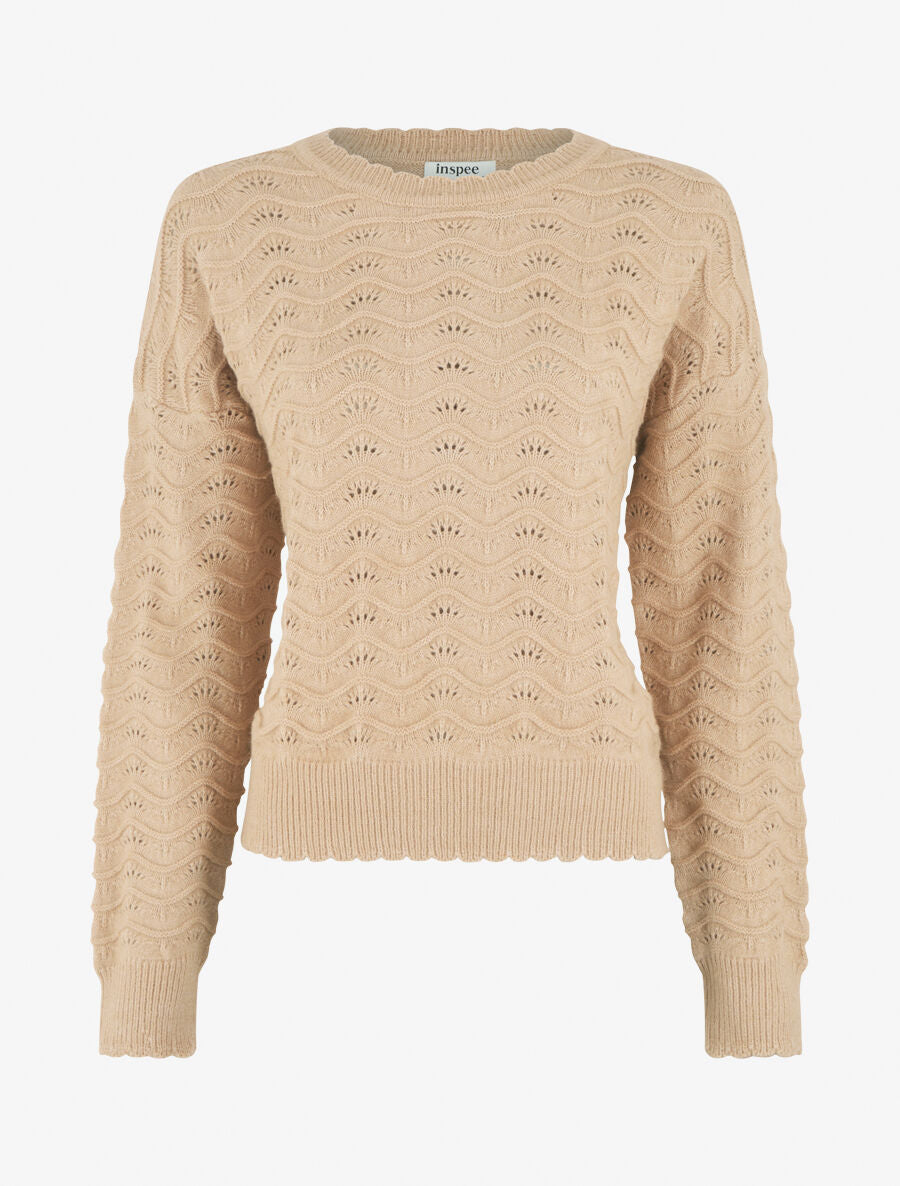 Pull uni coupe droite maille fantaisie - Beige - 1