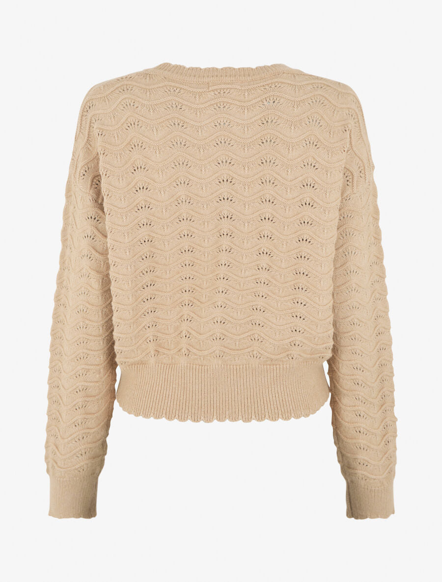 Pull uni coupe droite maille fantaisie - Beige - 2
