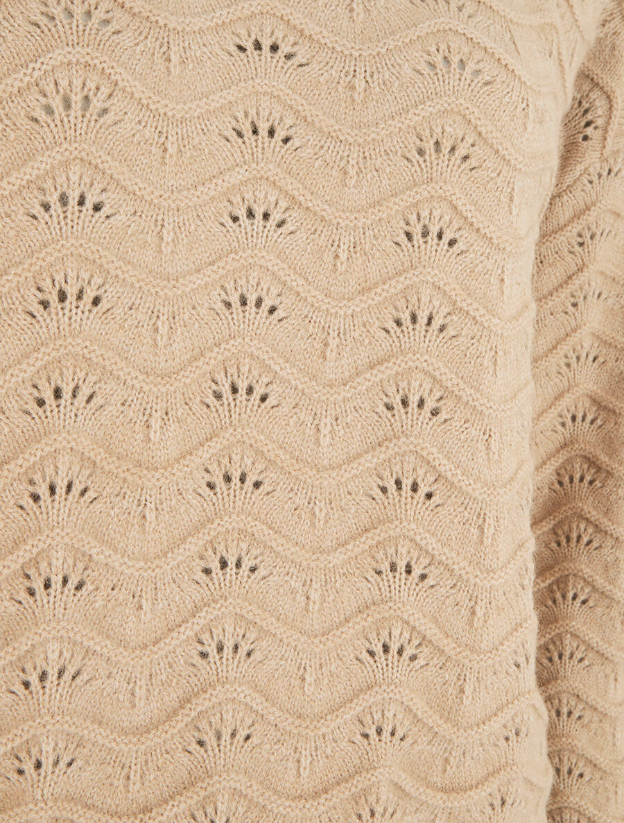 Pull uni coupe droite maille fantaisie - Beige - 3