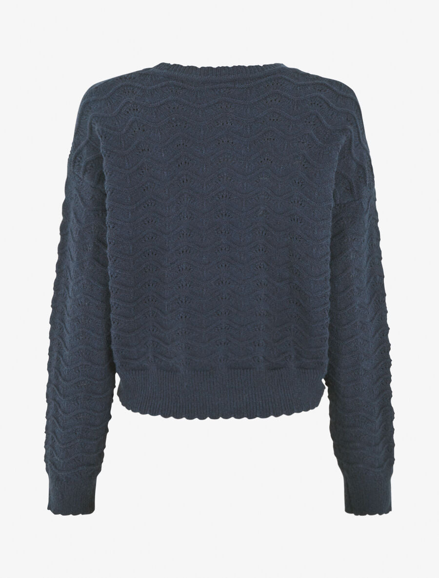 Pull uni coupe droite maille fantaisie - Marine - 2