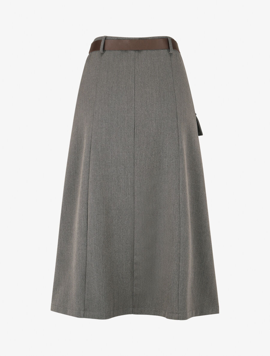 Jupe portefeuille ceinturée - Gris - 2